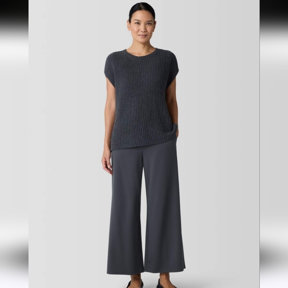 Eileen Fisher Charcoal Organic Cotton Fluff Crew Neck Vest Boucle Knit Top M - Picture 10 of 11